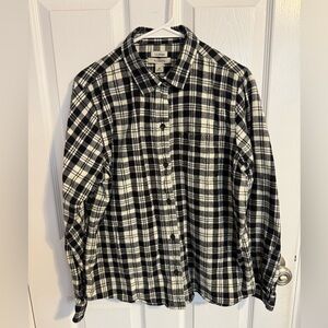 L.L. Bean Women’s Relaxed Fit Flannel Shirt Black and White Plaid